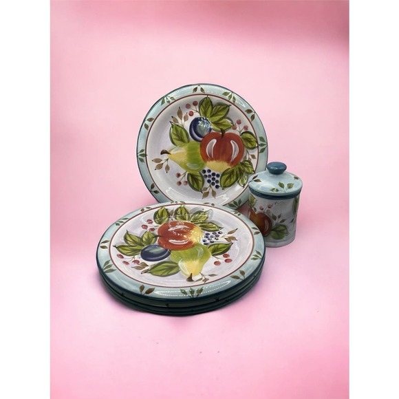 Set of 4 Black Forest Fruits Heritage Mint 10 1/2" diameter with small canister - Picture 2 of 6